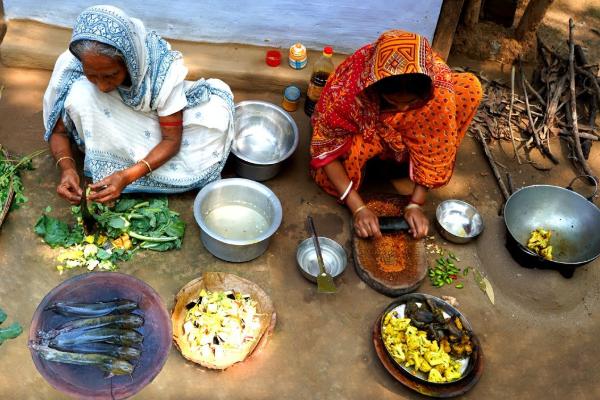 Women preparing traditional Indian food.