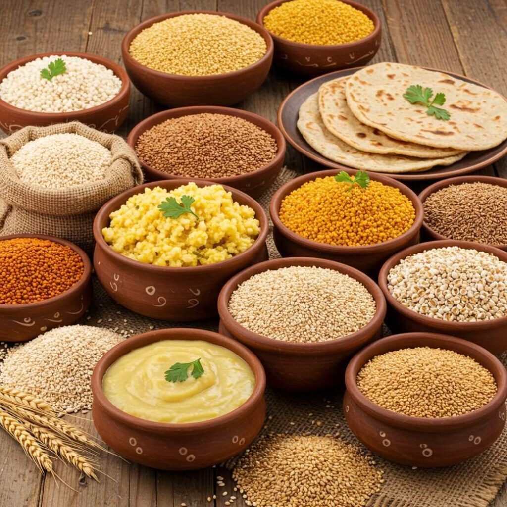 Traditional Indian grains and flatbreads.